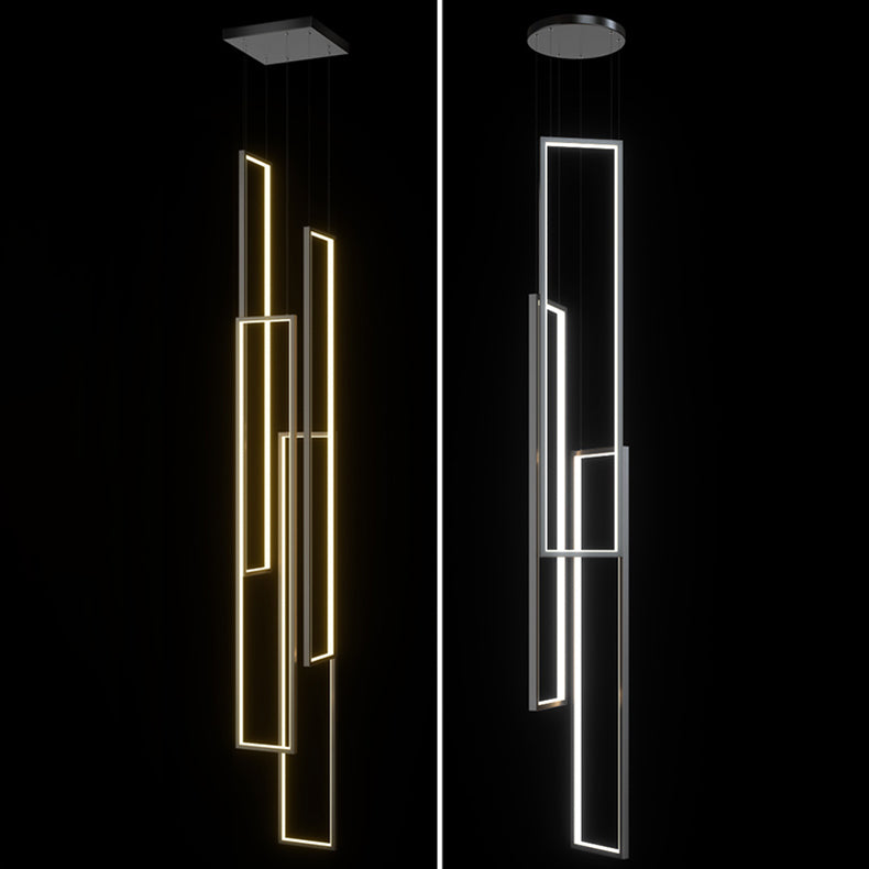 ثريا LED بتصميم عصري بسيط مصنوعة من الحديد والألومنيوم والسيليكا على شكل مربع مستطيل للسقف للسلالم