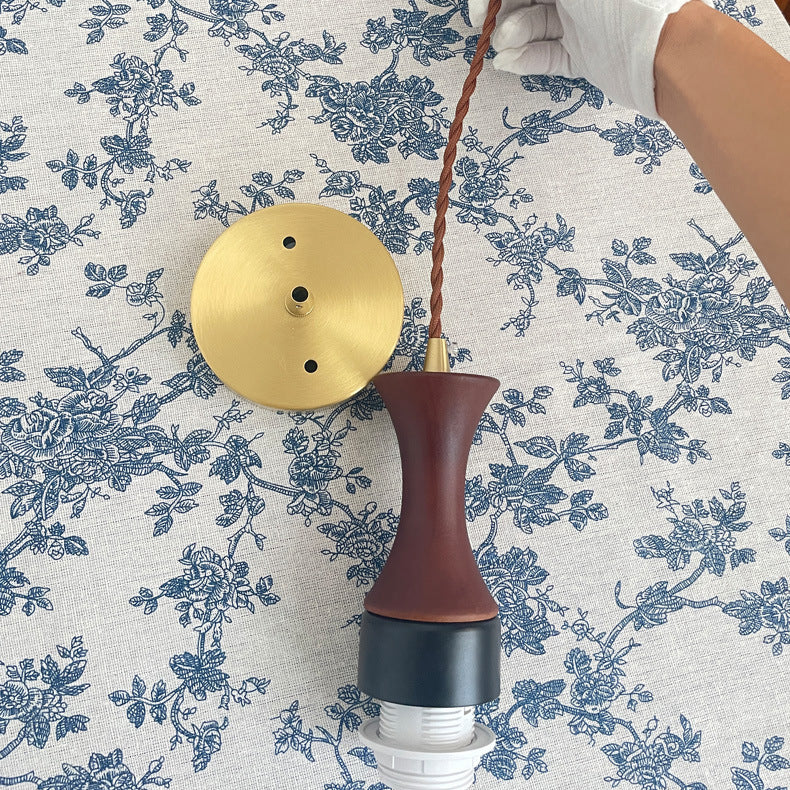 Traditional Vintage Wooden Glass Round Cylinder 1-Light Pendant Light For Living Room