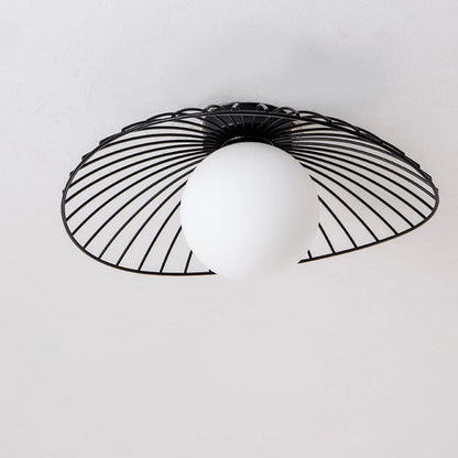 Nordic Creative Glass Straw Hat 1-Light Semi-Flush Mount Ceiling Light