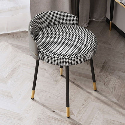 Contemporary Nordic Round Houndstooth Faux Leather Fabric Splicing Vanity Stool Low Back For Bedroom