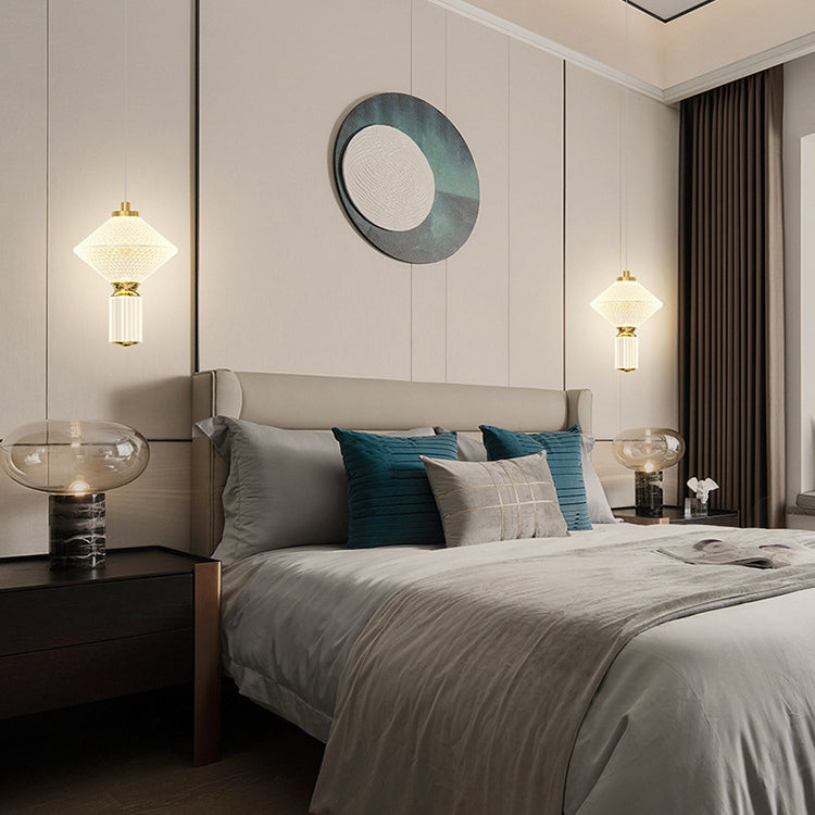 Modern Luxury Iron Aluminum Acrylic Rhombic Column LED Pendant Light For Bedside
