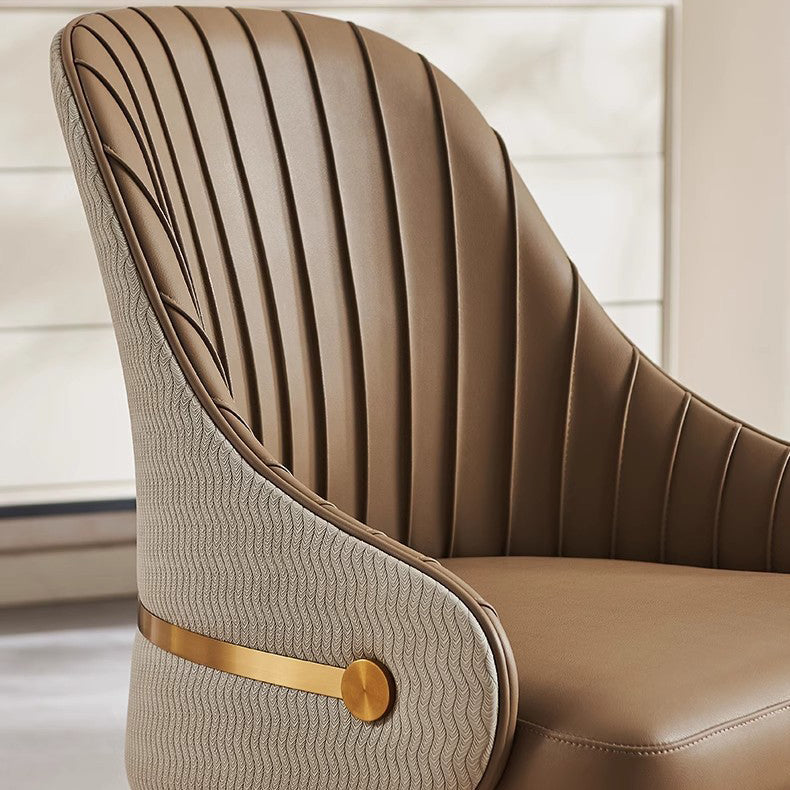 Modern Minimalist Square Pleated PU Leather Metal Foam Dining Chair Four Legs Backrest For Dining Room