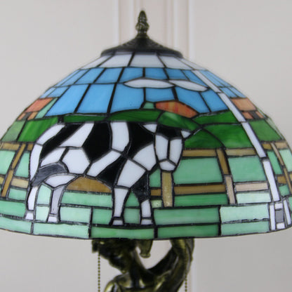 Traditional Tiffany Resin Glass Dome Grape Cow Diamond Pretty Woman Base 2-Light Table Lamp For Bedside