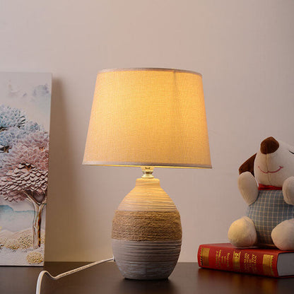 Nordic Vintage Fabric Ceramic Jar Base 1-Light Table Lamp