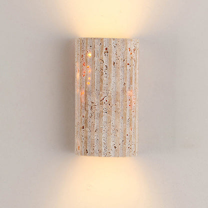 Traditional Japanese Striped Beige Travertine Semicircle LED Waterproof Wall Sconce Lamp For Living Room
