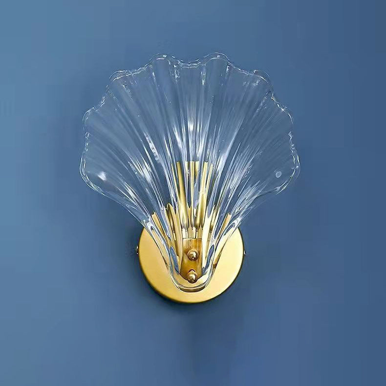 Contemporary Luxury Shell Glass Brass Finish Frame 1-Light Wall Sconce Lamp For Bedroom