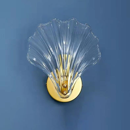 Contemporary Luxury Shell Glass Brass Finish Frame 1-Light Wall Sconce Lamp For Bedroom