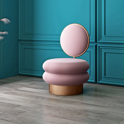Contemporary Creative Round Fabric Iron Vanity Stool Backrest Armless For Bedroom