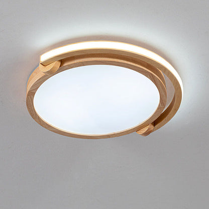 Simple Japanese Wood Log Round Acrylic LED Flush Mount Ceiling Light