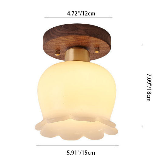 Modern Minimalist Bellflower Walnut Resin 1-Light Semi-Flush Mount Ceiling Light