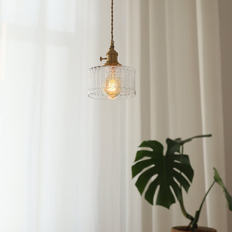 Nordic Vintage Clear Round Drum Copper 1-Light Pendant Light