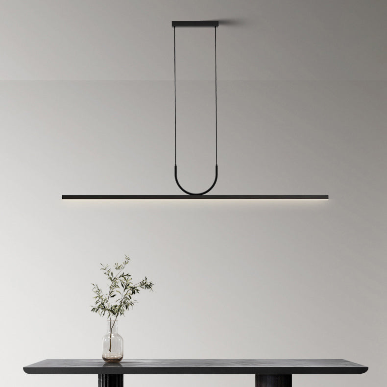 Modern Minimalist Aluminum Fiber Acrylic Long Strip LED Island Light Chandeliers For Dining Room