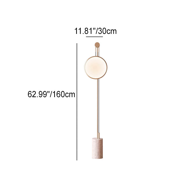 European Simple Round Shade Iron Faux Marble Textured Base LED Standing Floor Lamp