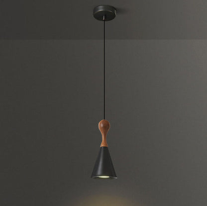 Nordic Simple Wood Art Full Copper Horn 1-Light Pendant Light