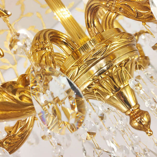 European Luxury Brass Carved Crystal Dome 6/8 Light Chandelier