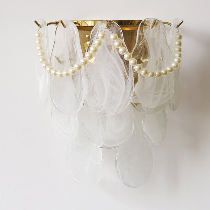 French Light Luxury Glass Shell Pearl 2-Light Wall Sconce Lamp