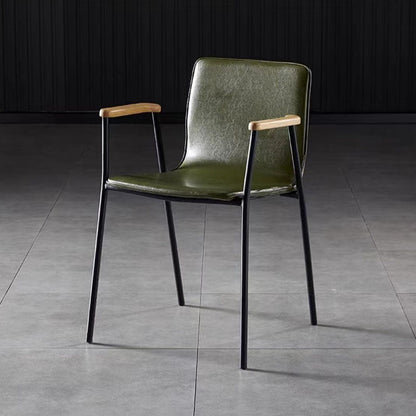 Contemporary Industrial Square Upholstered Faux Leather Wooden Dining Chair Backrest Armrest For Dining Room