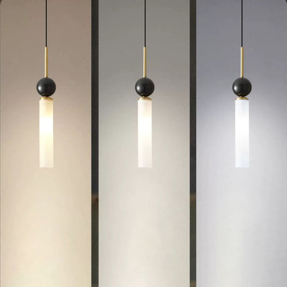 Modern Simplicity Marble Copper Cylinder 1-Light Pendant Light For Bedroom