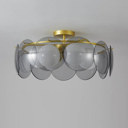 Modern Mid-Century Golden Finish Frame Glass Ball Shade 4/6-Light Semi-Flush Mount Ceiling Light For Living Room