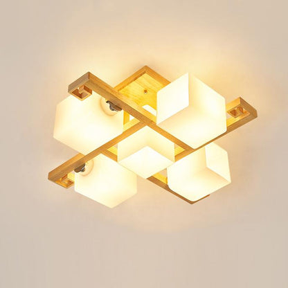 Nordic Modern Creative Solid Wood 4/5/8/9 Lights Flush Mount Ceiling Light
