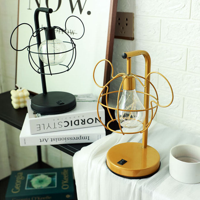 Creative Mouse Metal Cage LED Decorative Battery Table Lamp