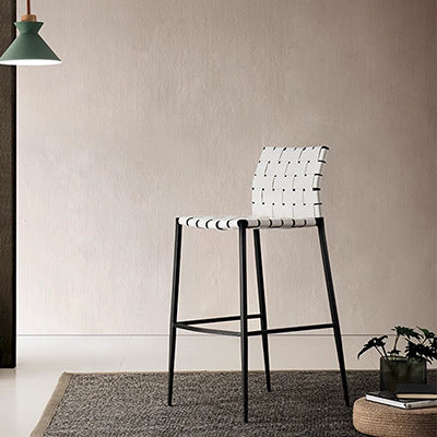 Contemporary Luxury Square Faux Saddle Leather Metal Bar Stool Backrest Footrest For Dining Room