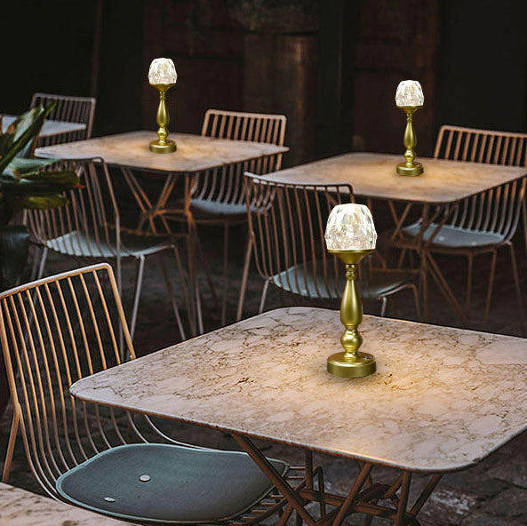 Retro Creative Gem Column Plastic Metal LED Touch Table Lamp