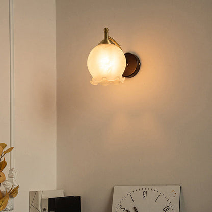 Traditional French Vintage Ceramic Glass Flower Shade Wood Base 1-Light Wall Sconce For Living Room