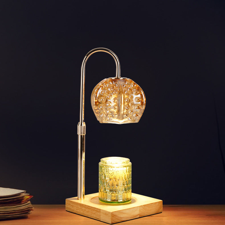 Modern Simplicity Wood Iron Glass Round Ball Square Base 1-Light Dimmable Melting Wax Table Lamp For Bedside