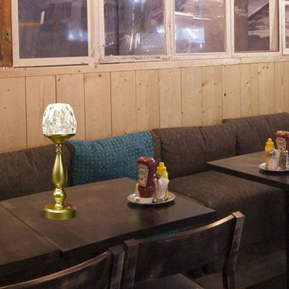 Retro Creative Gem Column Plastic Metal LED Touch Table Lamp