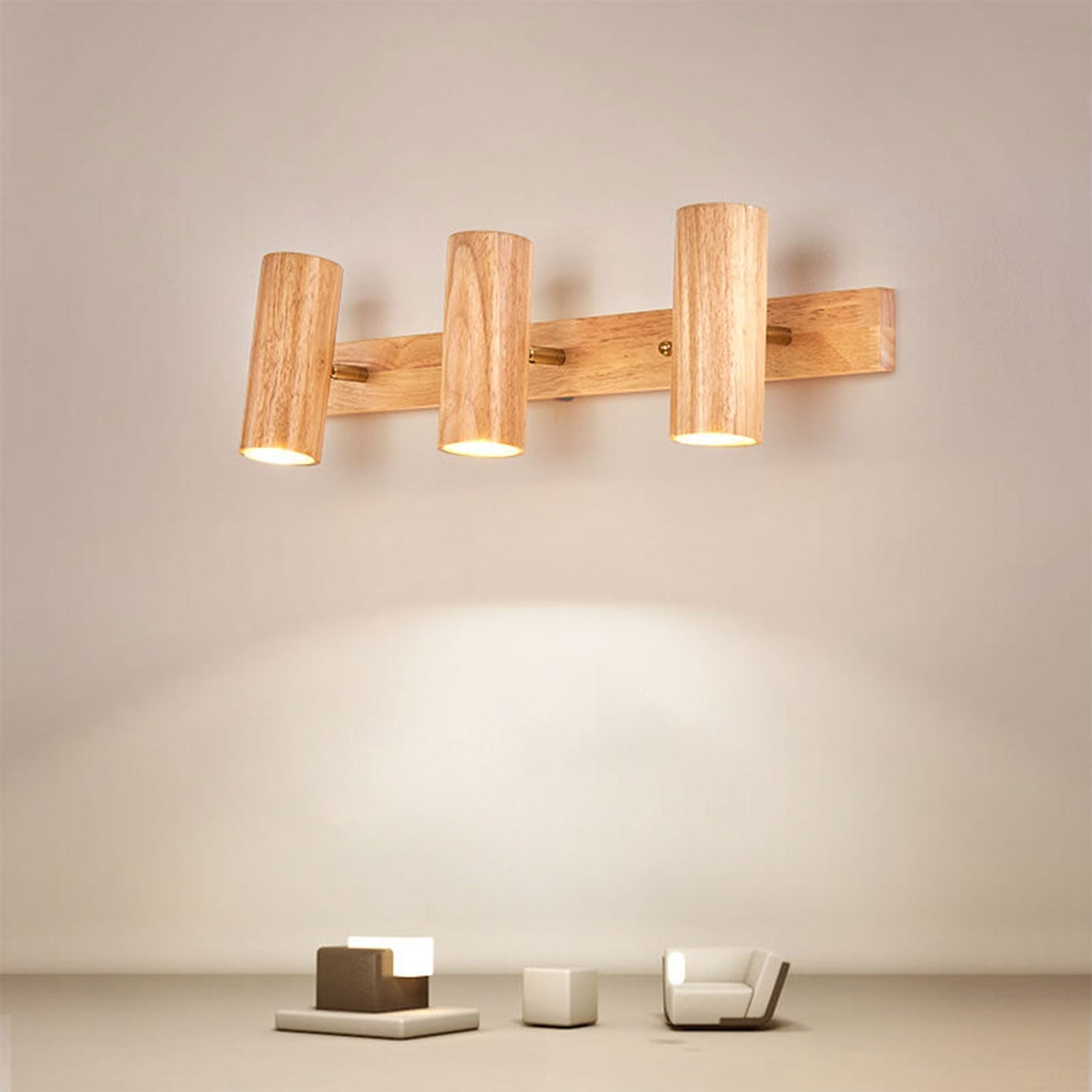 Modern Minimalist Wood Track Spotlight 1/2/3 Light Wall Sconce Lamp