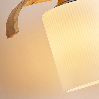 Contemporary Scandinavian Long Cylinder Glass Wood 4-Light Island Light Chandelier For Living Room