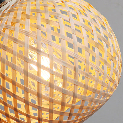 Traditional Chinese Bamboo Rattan Sphere 1-Light Pendant Light For Living Room