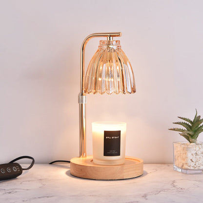 Modern Art Deco Flower Shaped Glass Iron Wood 1-Light Melting Wax Table Lamp For Bedroom