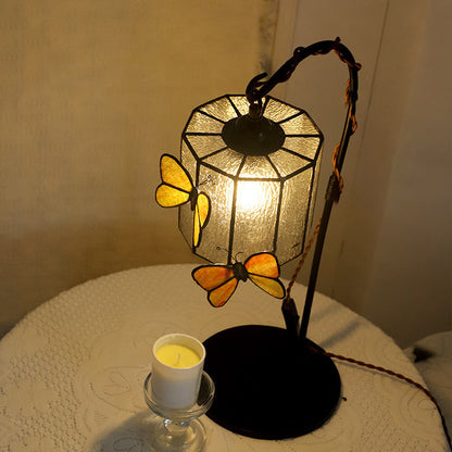 Traditional Vintage Butterfly Prismatic Metal Glass 1-Light Table Lamp For Bedroom