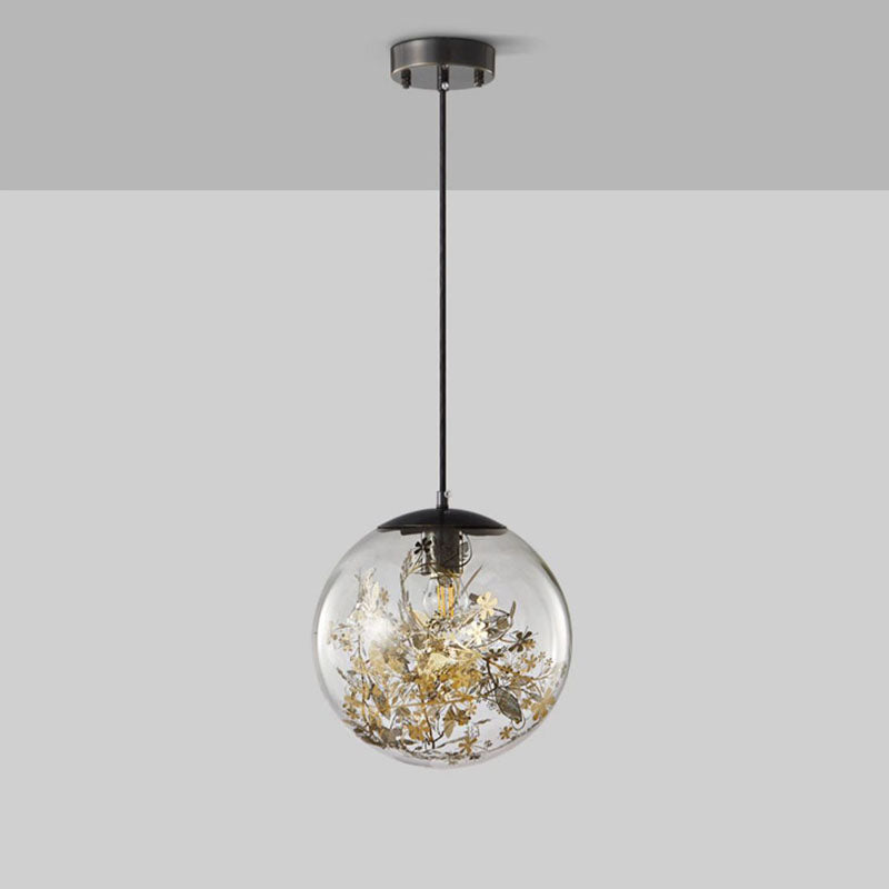 Modern Luxury Round Globe All Brass Glass 1-Light Pendant Light For Bedroom