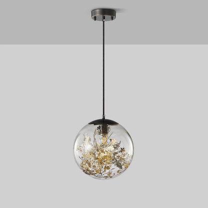 Modern Luxury Round Globe All Brass Glass 1-Light Pendant Light For Bedroom