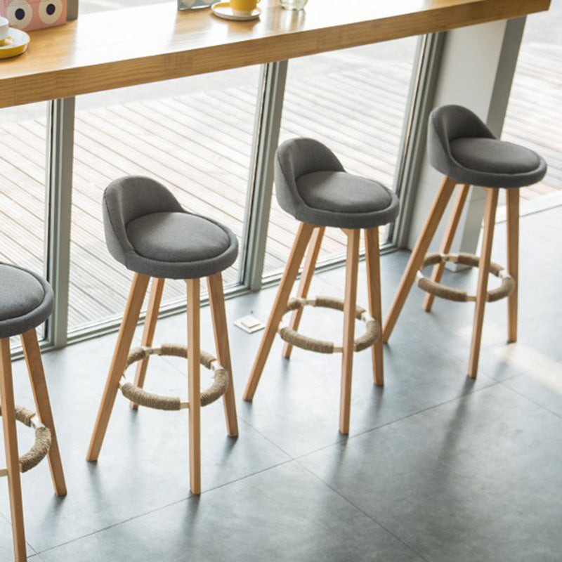 Traditional Vintage Round Fabric Wood Frame Swivel Bar Stool Low Back Footrest For Dining Room