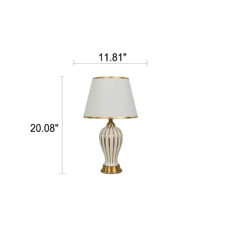 European Luxury Fabric Dome Oval Ceramic Base 1-Light Table Lamp