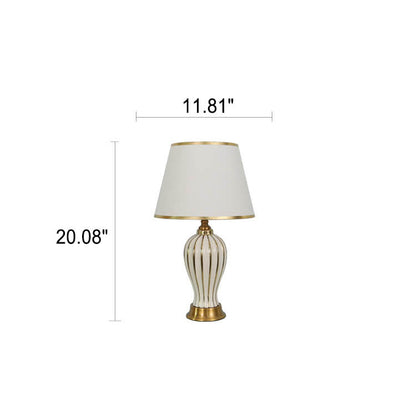 European Luxury Fabric Dome Oval Ceramic Base 1-Light Table Lamp