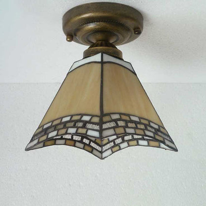 European Vintage Tiffany 1-Light Semi-Flush Mount Light
