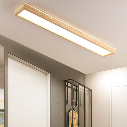 Japanese Minimalist Log Rectangular Walnut LED Flush Mount Ceiling Light