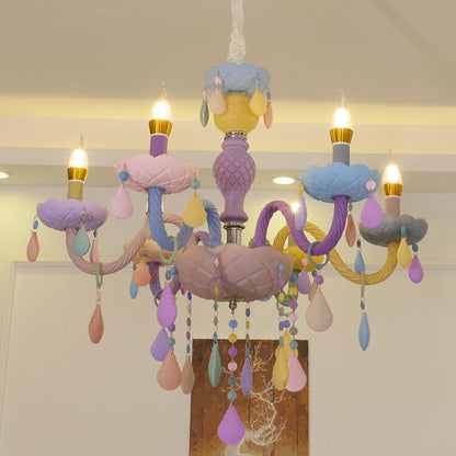 Modern Children's Princess Macaroon Candelabra Crystal Glass 5/6/8/10/12/15 Light Chandelier