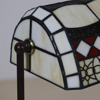 Traditional Tiffany Geometric Stained Glass Bank Pull Cord 1-Light Table Lamp For Home Office