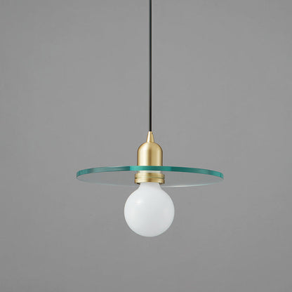 Contemporary Scandinavian Glass Round Disc Copper Lamp Head 1-Light Pendant Light For Dining Room