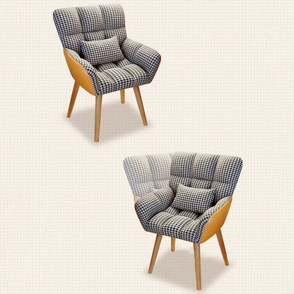 Contemporary Simplicity Houndstooth Flannel Upholstered Tapered Legs Vanity Stool Backrest Armrest For Bedroom