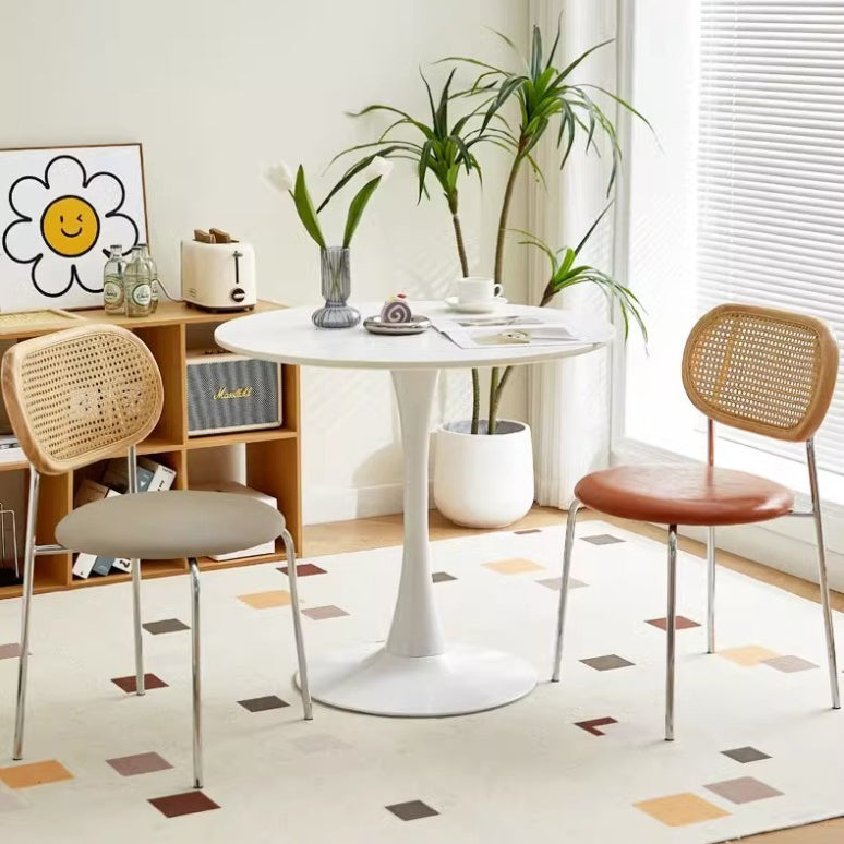 Contemporary Vintage Round Rectangular Solid Wood Metal Genuine Leather Dining Chair Backrest For Dining Room