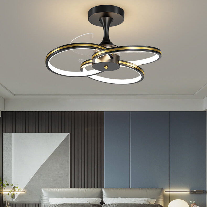 مروحة LED فاخرة من الأكريليك بتصميم ثلاثي الحلقات مثبتة على الحائط