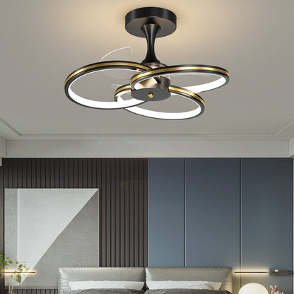 مروحة LED فاخرة من الأكريليك بتصميم ثلاثي الحلقات مثبتة على الحائط