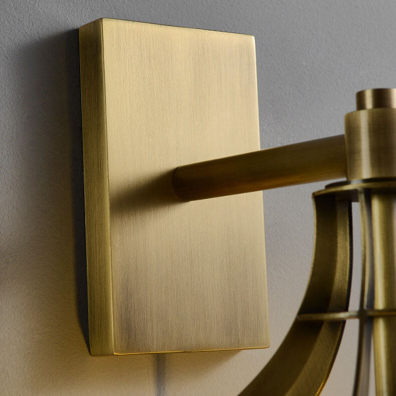 Modern Chinese Copper Hollow Cage Glass 1-Light Wall Sconce Lamp